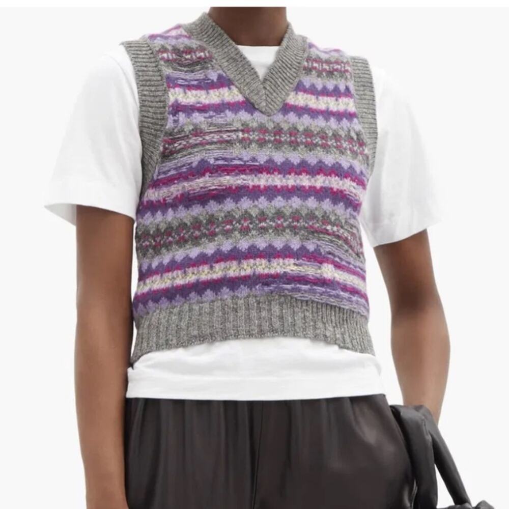 Acne Studio Gray and Purple Korina Fair Isle Sweater Vest - Picture 4 of 9